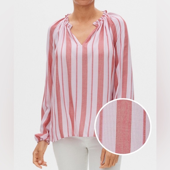 GAP Stripe Ruffle Shirt Lightweight Flowy Peasant Striped Summer Blouse Medium - Picture 13 of 15